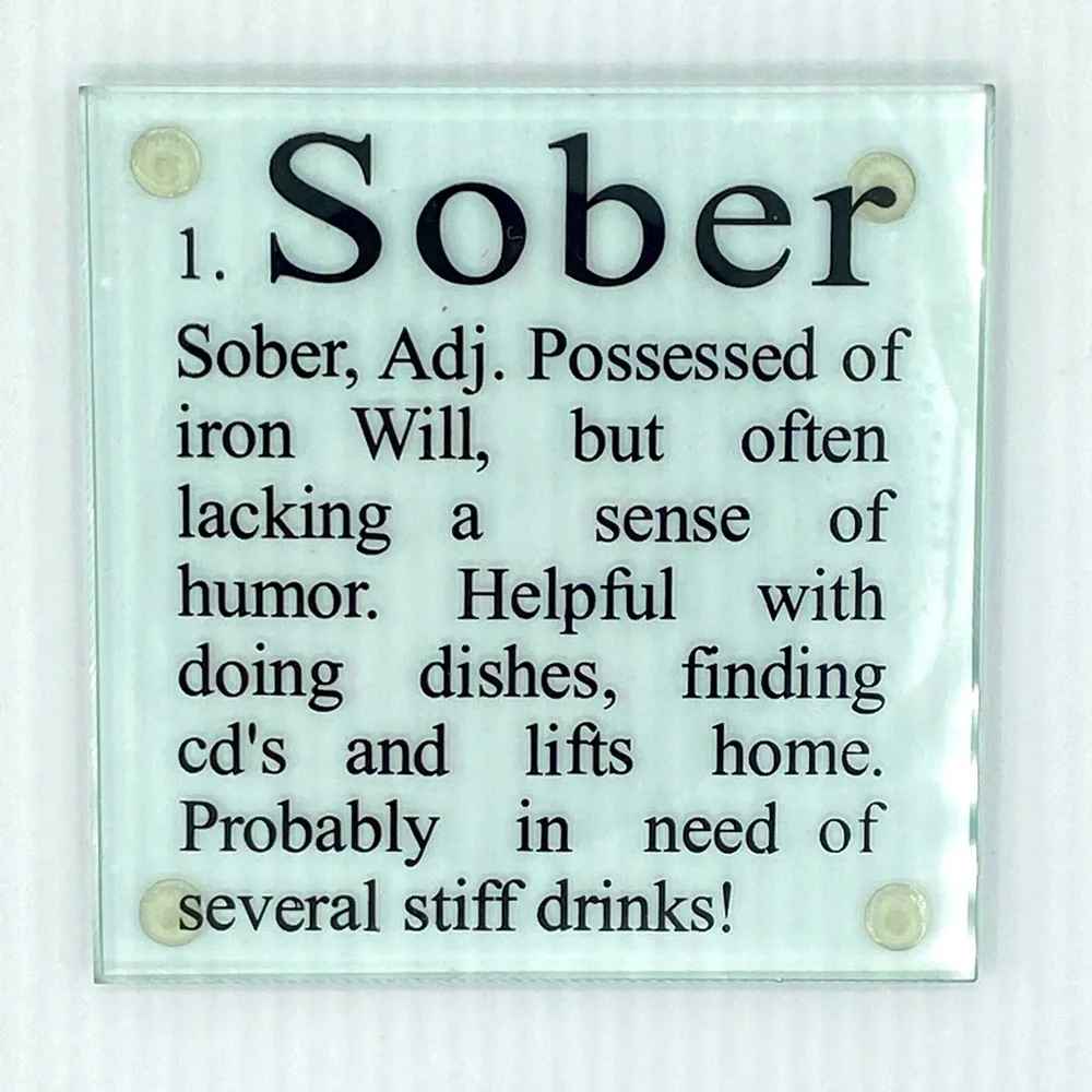 Glass Coasters W/Rubber Feet Stage Of Drinking Quotes Set Of 6